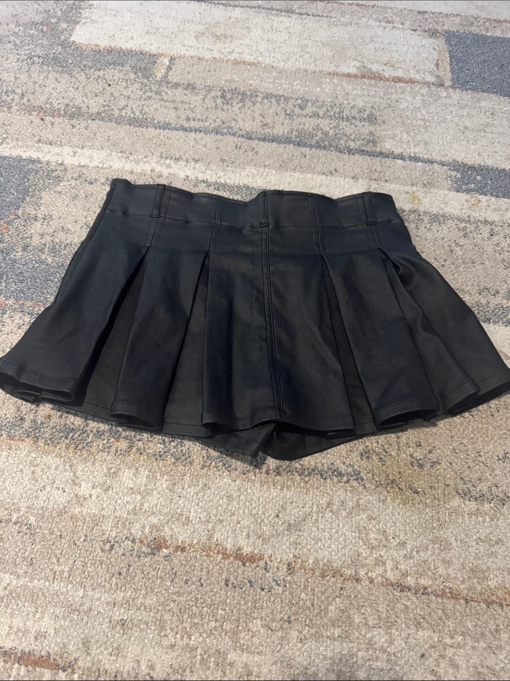 Black Pleated Faux Leather Mini Skirt